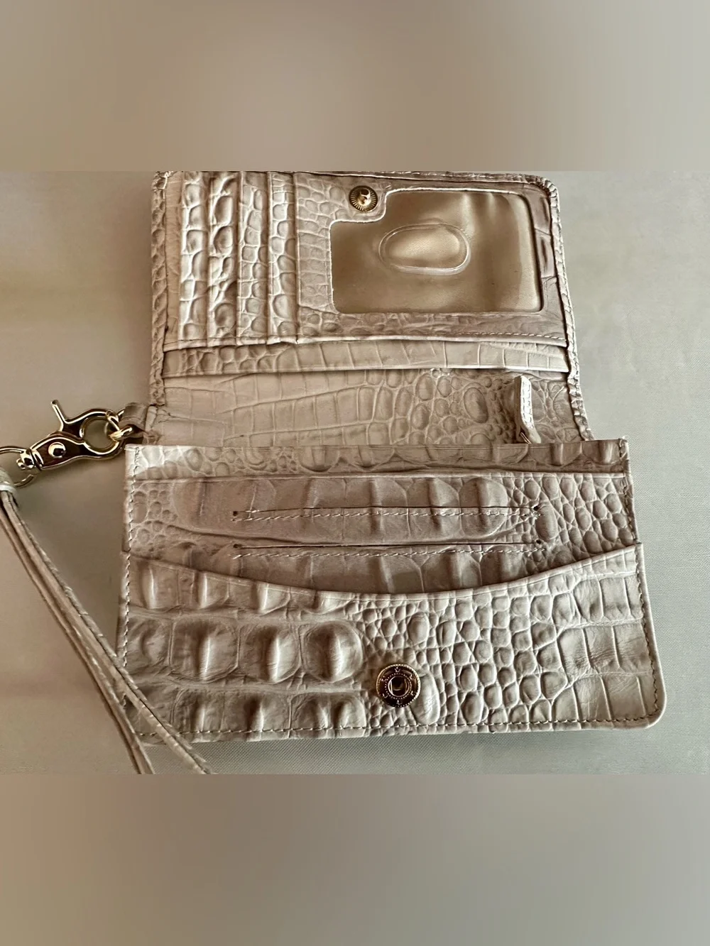 Brahmin Debra wristlet, Taupe Croc-Embossed Wristlet with Gold Plate